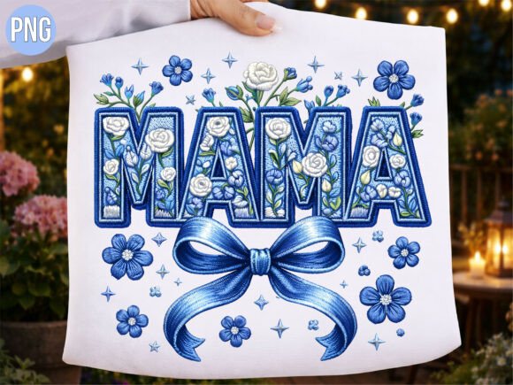 Blue Floral Mama Embroidery PNG T-SHIRT Review