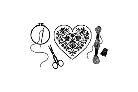 Embroidery Heart Design with Scissors Adds Seasonal Charm